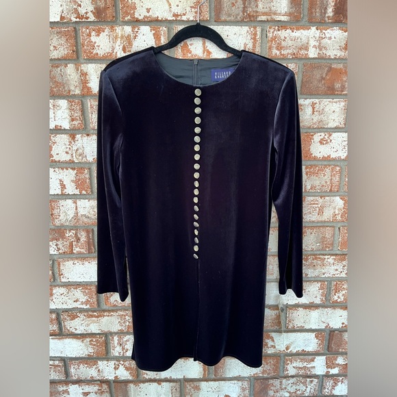 HILLARD & HANSON VINTAGE 1990’S BLACK VELVET TUNIC TOP WITH SILVER METAL CLASPS - Picture 4 of 14